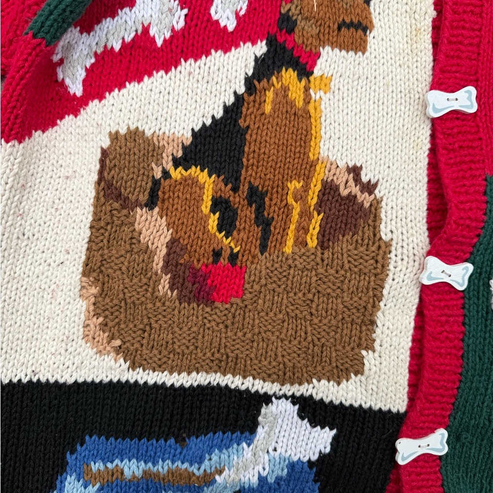 Vintage 90s Eagles Eye Dog Hand Knit Cardigan. Sweater Rare Size L Pets USA - Picture 7 of 11